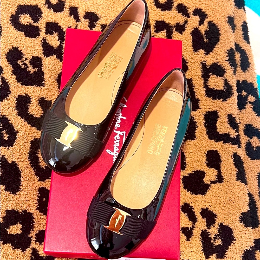 Salvatore Ferragamo Black Patent Leather Loafers